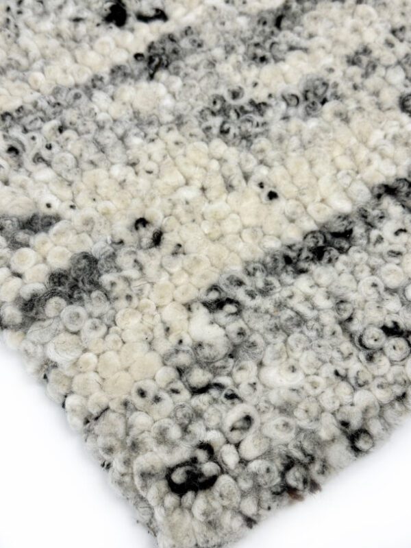 Close-up of textured wool carpet, black and white