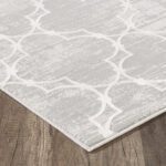 Gray patterned rug on wooden floor