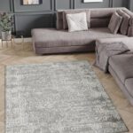 Gray patterned rug in modern living room.