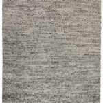 Gray textured area rug with subtle patterns.