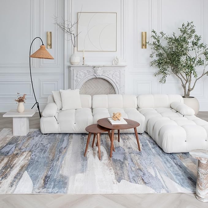 Modern living room with white sectional sofa