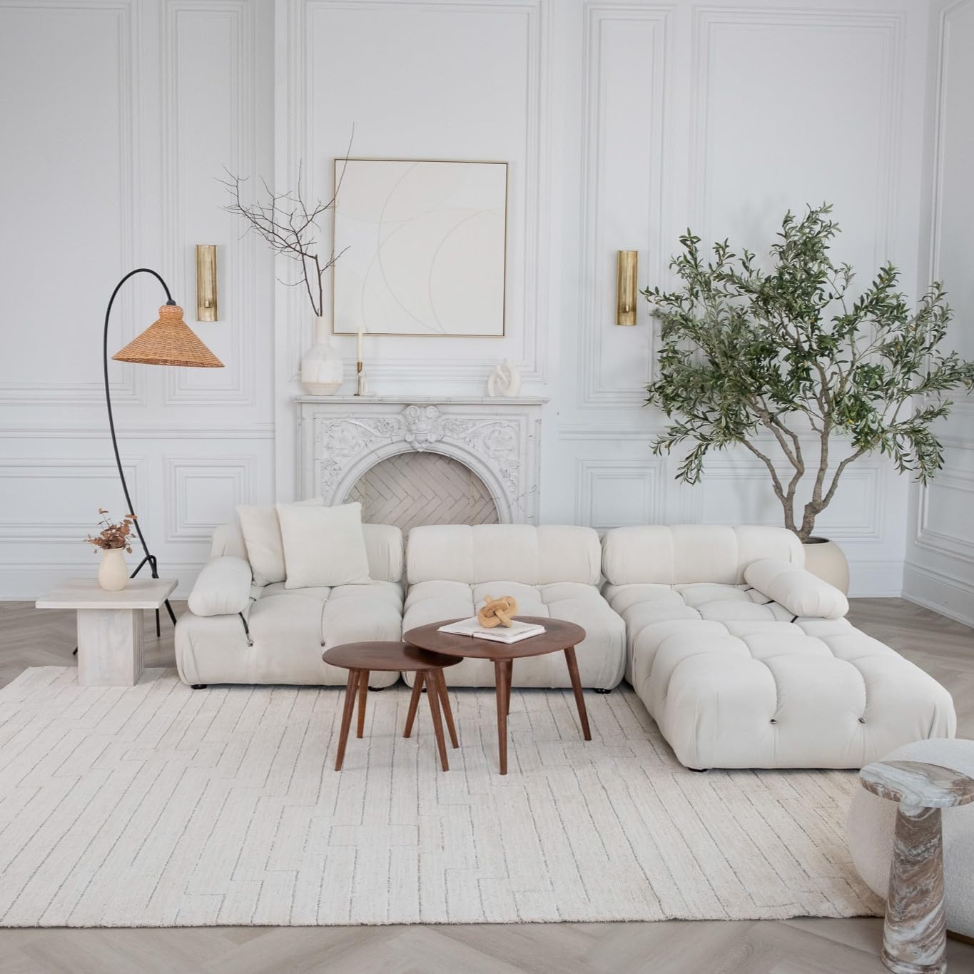 Elegant living room with white sofa and decor
