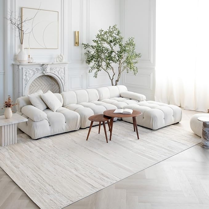 Modern living room with white sectional sofa
