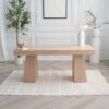 Minimalist wooden table in modern living room decor.