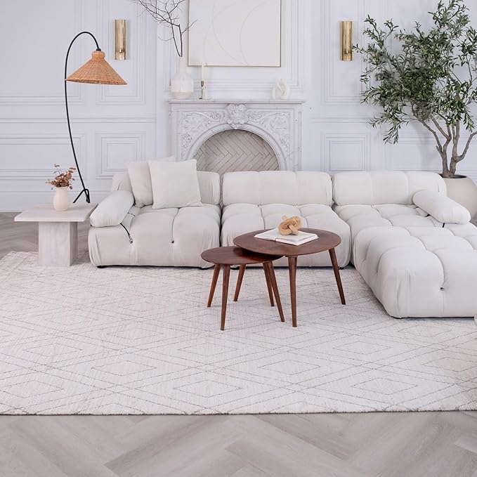 Modern living room with white sectional sofa