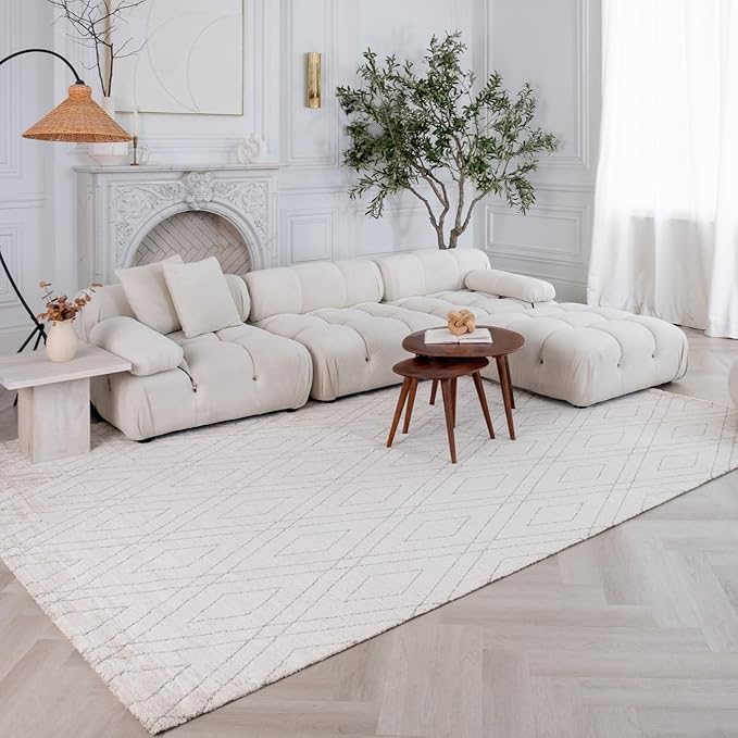 Modern living room with white sectional sofa