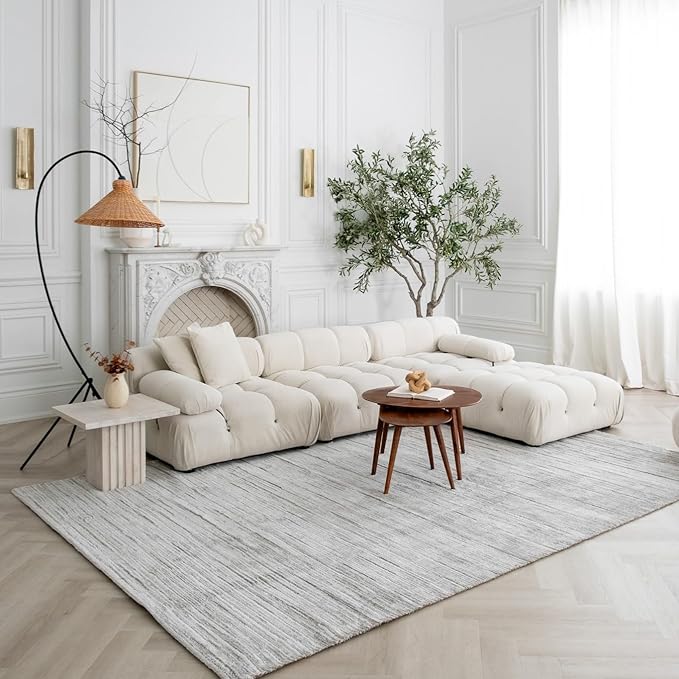 Modern living room with white sectional sofa