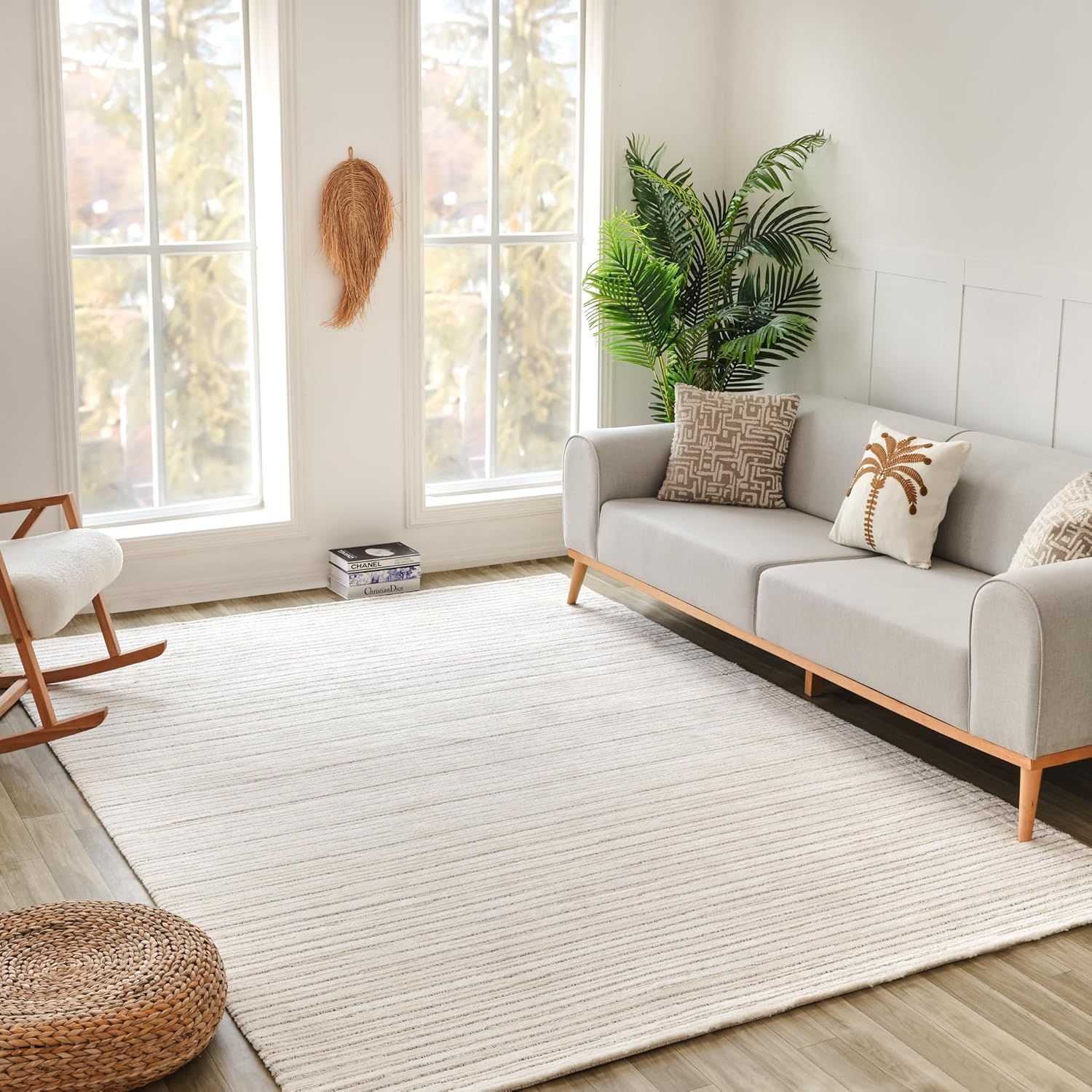Cozy living room with sofa and decor.
