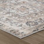 Patterned area rug on wooden floor