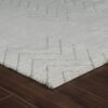 White patterned rug on wooden floor.
