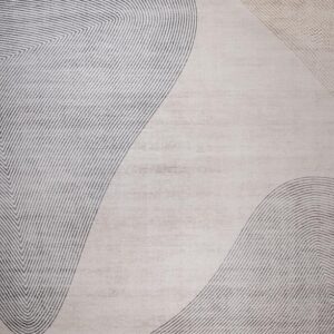 Beige rug with abstract curved line patterns