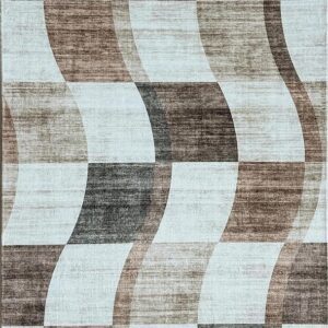 Abstract beige and brown wavy pattern rug