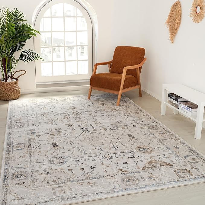 Modern living room with rug and armchair