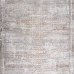 Modern abstract beige and gray area rug design.