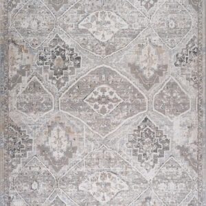 Vintage-style patterned rug with geometric designs.
