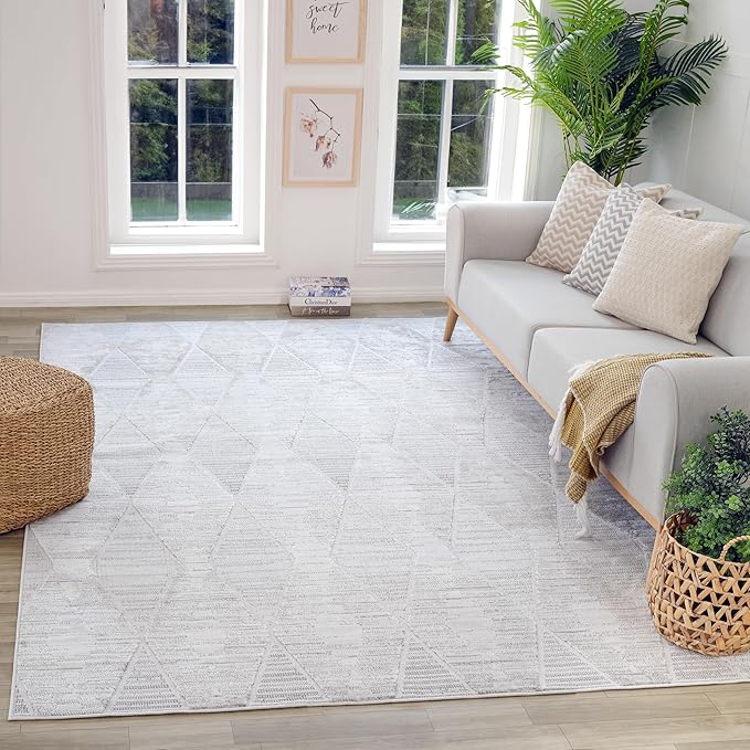 Cozy living room with rug and plants.