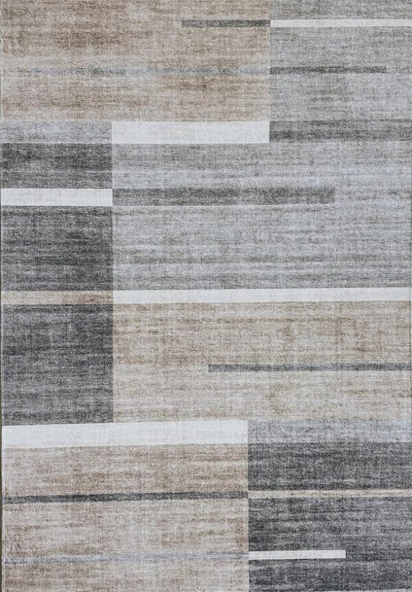 Abstract gray and beige patterned rug design.