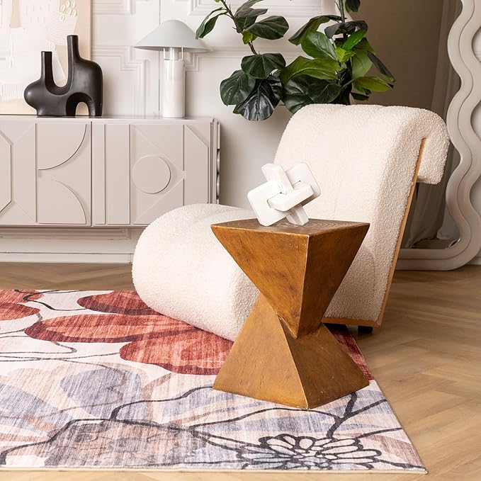 Modern living room with abstract decor and plants