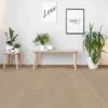 Minimalist living room with plants and framed wall art.