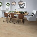 Modern dining room with rustic table and chairs