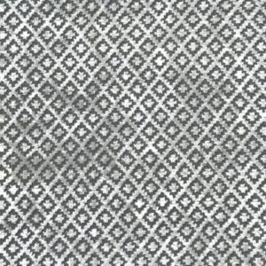 Gray patterned carpet with geometric design.