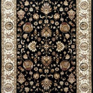 Traditional floral-patterned area rug with black background.