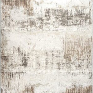 Abstract beige and brown textured area rug.