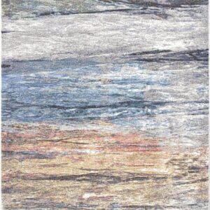 Colorful abstract area rug with horizontal stripes.