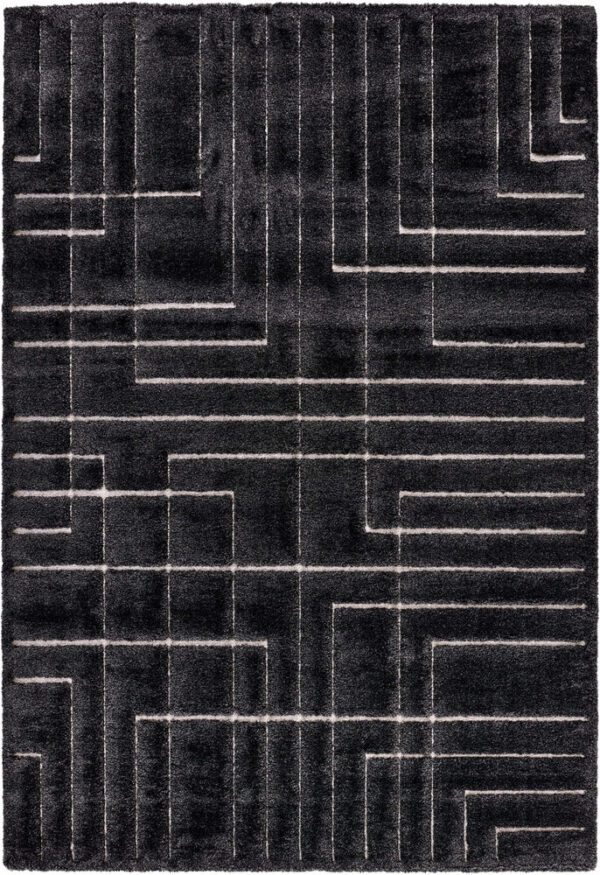 Square rug with geometric line pattern.