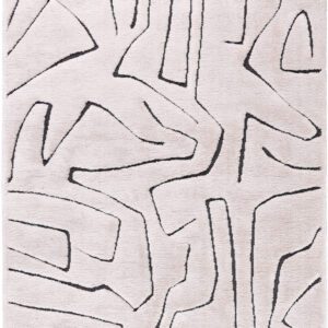 Abstract patterned white rug with black lines