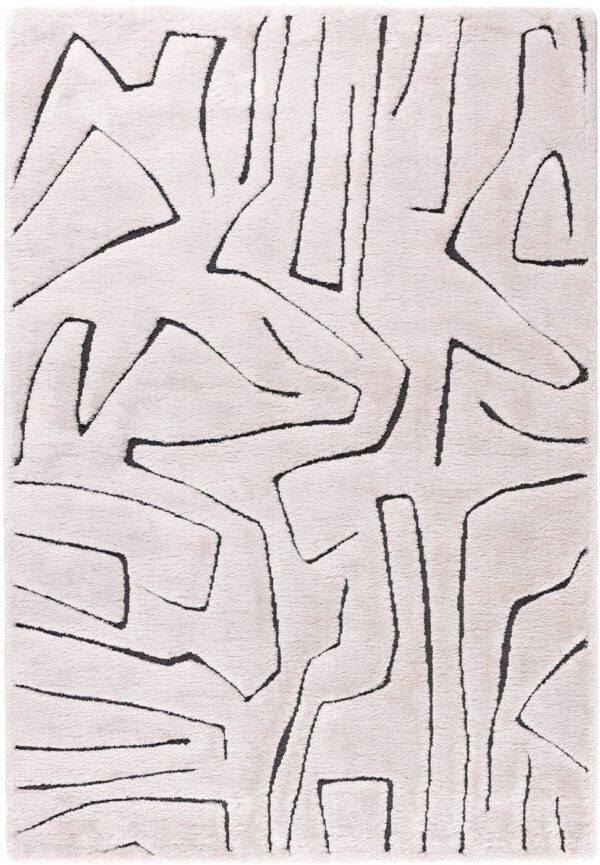 Abstract patterned white rug with black lines