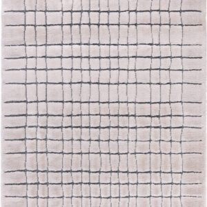 Textured white rug with dark grid pattern