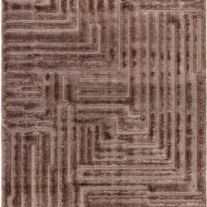 Brown rug with geometric pattern design.
