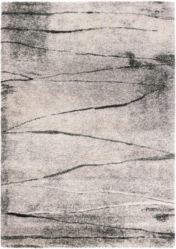 Gray textured area rug with abstract design