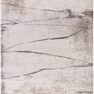Beige rug with subtle dark wavy lines.