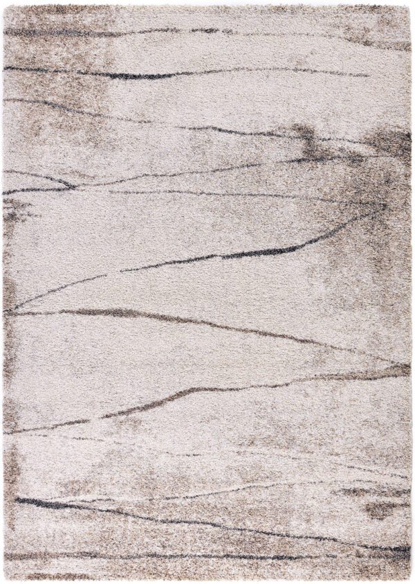 Beige rug with subtle dark wavy lines.