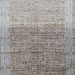 Beige textured woven fabric with light pattern border.