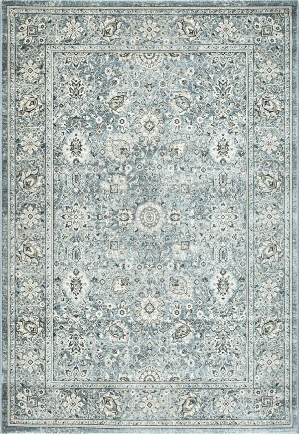 Elegant blue floral patterned rug design