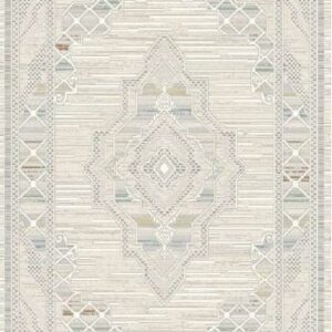 Beige geometric patterned area rug design.
