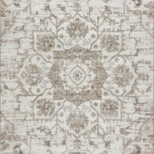 Intricate beige and white Persian rug design.