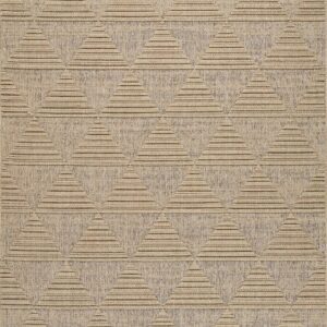 Beige rug with repeating triangle pattern.
